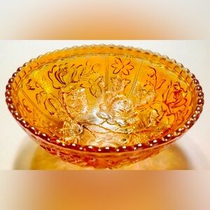 Imperial Carnival Glass Bowl Open Rose Pattern Marigold 5" Vintage